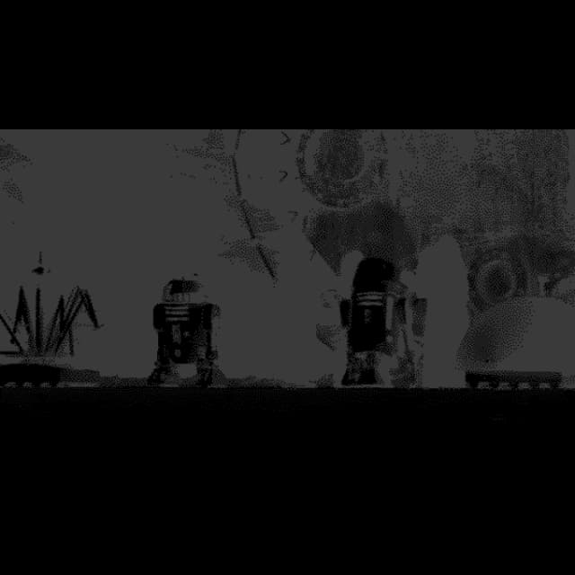 A row of droids on display for sale