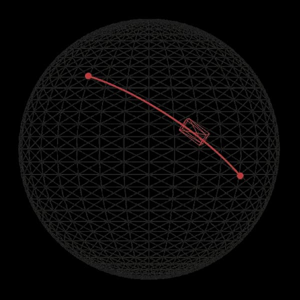 Sphere with a mesh travelling on its surface