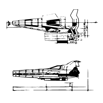 A blueprint of a sci-fi fighter jet