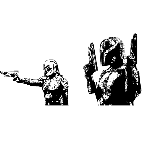2 sci-fi warriors wearing armor holding handguns.