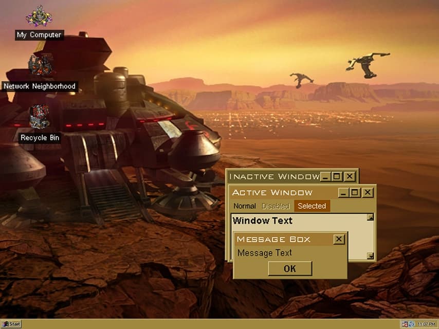 Windows 98 desktop with a Starcraft skin