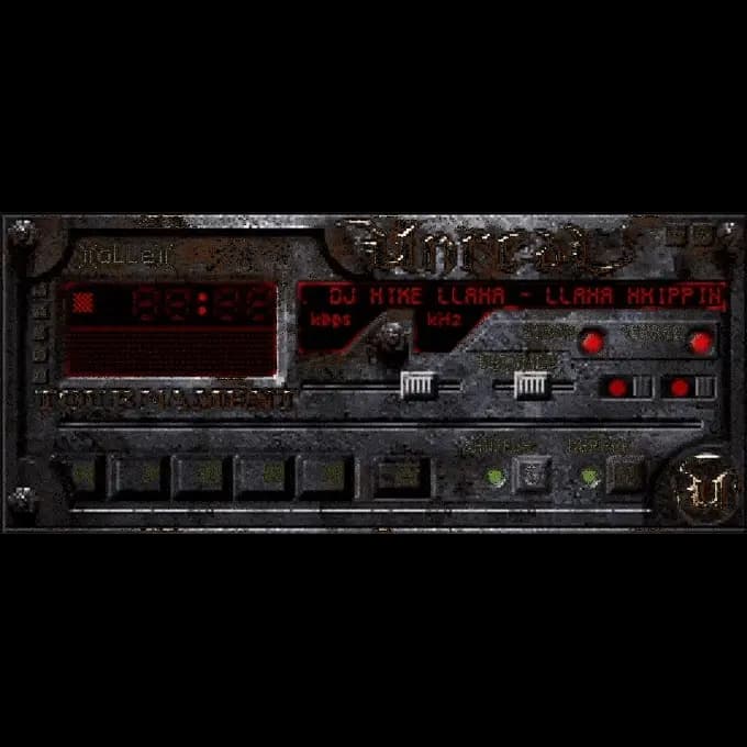 The Winamp app with the Unreal Tournament custom skin